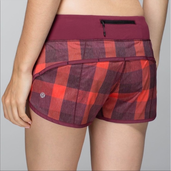 Lululemon Speed Short in Yama Check Heathered Flaming Tomato / Rust Berry - Picture 1 of 6